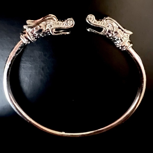 Unisex  Silver Viking Nordic Thor Chinese double Dragon Cuff Bangle Bracelet - Picture 2 of 7